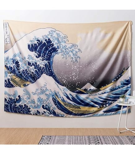 Amazon.com: CORFOTO 60x40in Great Wave Tapestry Retro Japan